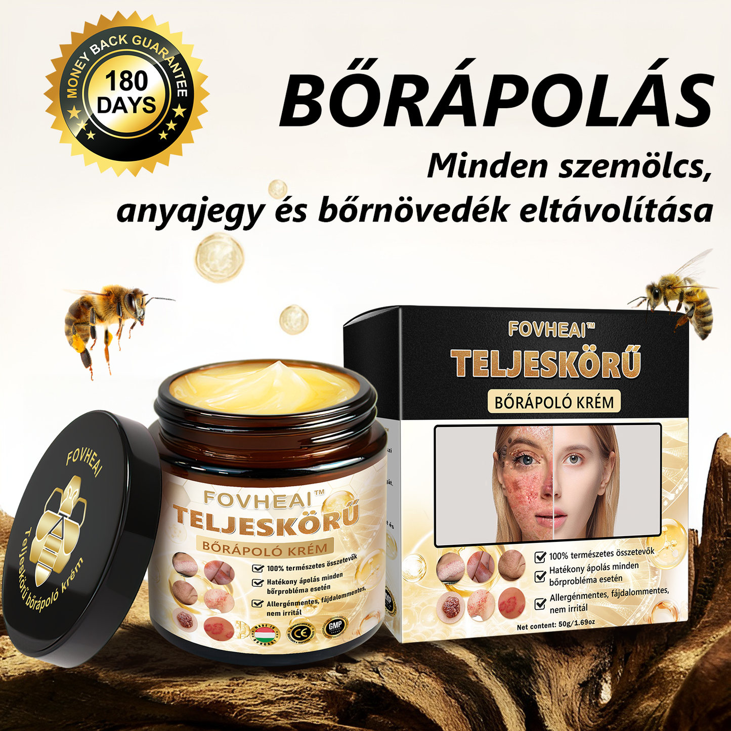 💎🏆💎FOVHEAl™ Méhméreg Teljeskörű Bőrápoló Krém - Antioxidáns, hidratáló, bőrfelújító, bőrszín-egyensúlyozó, akne és sötét foltok kezelése, szemölcs és anyajegy eltávolítása, pikkelysömör enyhítése